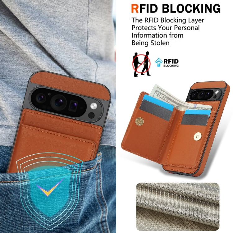 For Google Pixel 9 Pro XL RFID Anti-theft Card Ring Holder Phone Case(Brown)