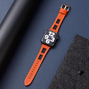 For Apple Watch Ultra 2 49mm Mesh Calfskin Genuine Leather Watch Band(Orange)