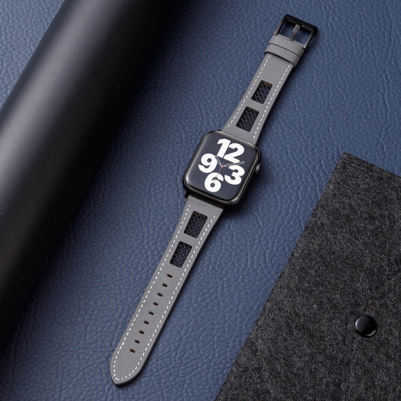 For Apple Watch Ultra 2 49mm Mesh Calfskin Genuine Leather Watch Band(Grey)