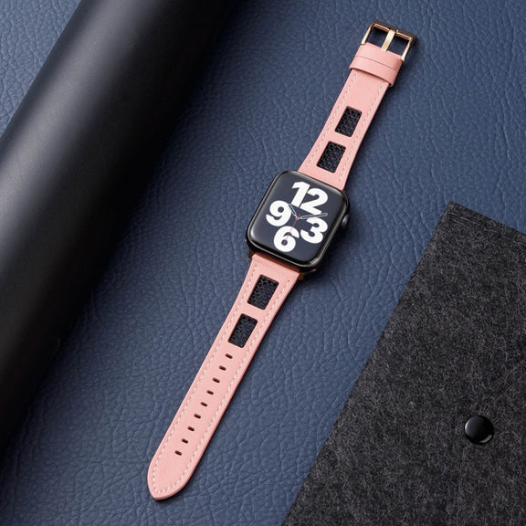 For Apple Watch Ultra 49mm Mesh Calfskin Genuine Leather Watch Band(Pink)