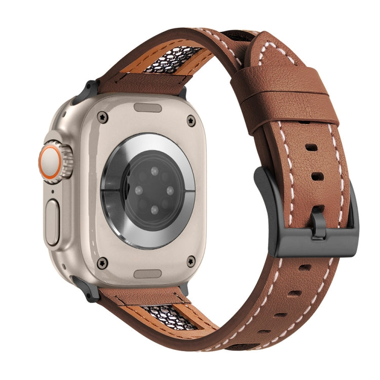 For Apple Watch Ultra 49mm Mesh Calfskin Genuine Leather Watch Band(Dark Brown) - Watch Bands by PMC TechLife | Online Shopping South Africa | PMC TechLife | Buy Now Pay Later Mobicred