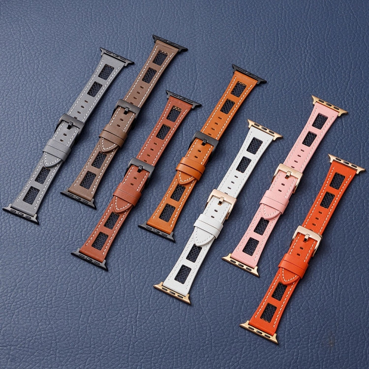 For Apple Watch Ultra 49mm Mesh Calfskin Genuine Leather Watch Band(Black) - Watch Bands by PMC TechLife | Online Shopping South Africa | PMC TechLife | Buy Now Pay Later Mobicred