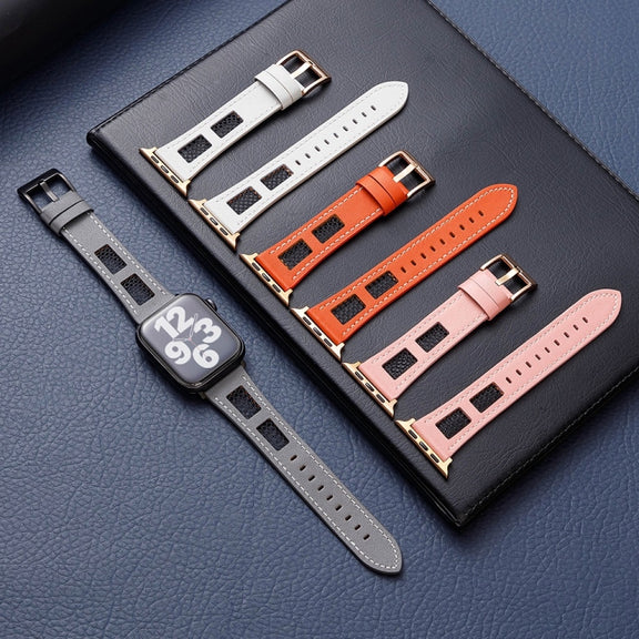 For Apple Watch Ultra 49mm Mesh Calfskin Genuine Leather Watch Band(White)