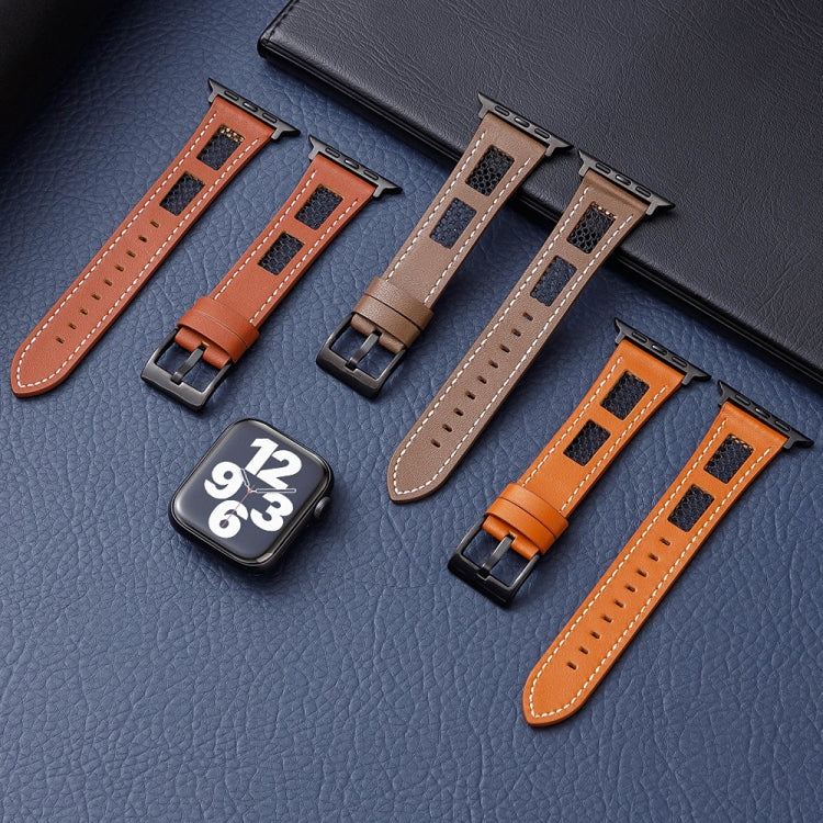 For Apple Watch Ultra 2 49mm Mesh Calfskin Genuine Leather Watch Band(Black)