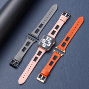 For Apple Watch Ultra 2 49mm Mesh Calfskin Genuine Leather Watch Band(White)