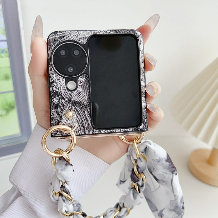 For OPPO Find N3 Flip Embroidery Style DIY Full Coverage Phone Case with Scarf / Bracelet(Grey) - free shipping - PMC TechLife - Order now!
