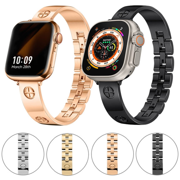 For Apple Watch Series 8 41mm Cross Bracelet Stainless Steel Watch Band(Rose Gold)