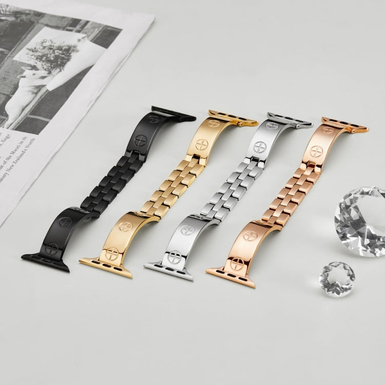 For Apple Watch SE 44mm Cross Bracelet Stainless Steel Watch Band(Rose Gold)