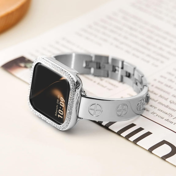 For Apple Watch SE 44mm Cross Bracelet Stainless Steel Watch Band(Silver)