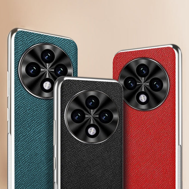 For OPPO A3 Pro Silver Edge Cross Texture PU Leather Phone Case(Dark Green) - OPPO Cases by PMC TechLife | Online Shopping South Africa | PMC TechLife | Buy Now Pay Later Mobicred