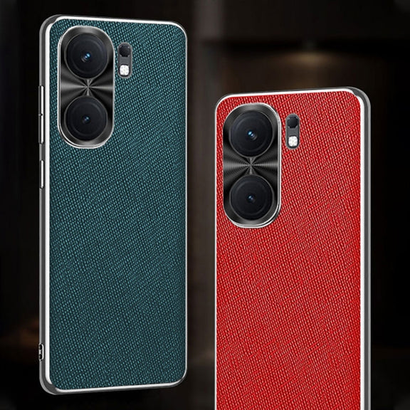 For vivo iQOO Neo9 Pro Silver Edge Cross Texture PU Leather Phone Case(Dark Green)