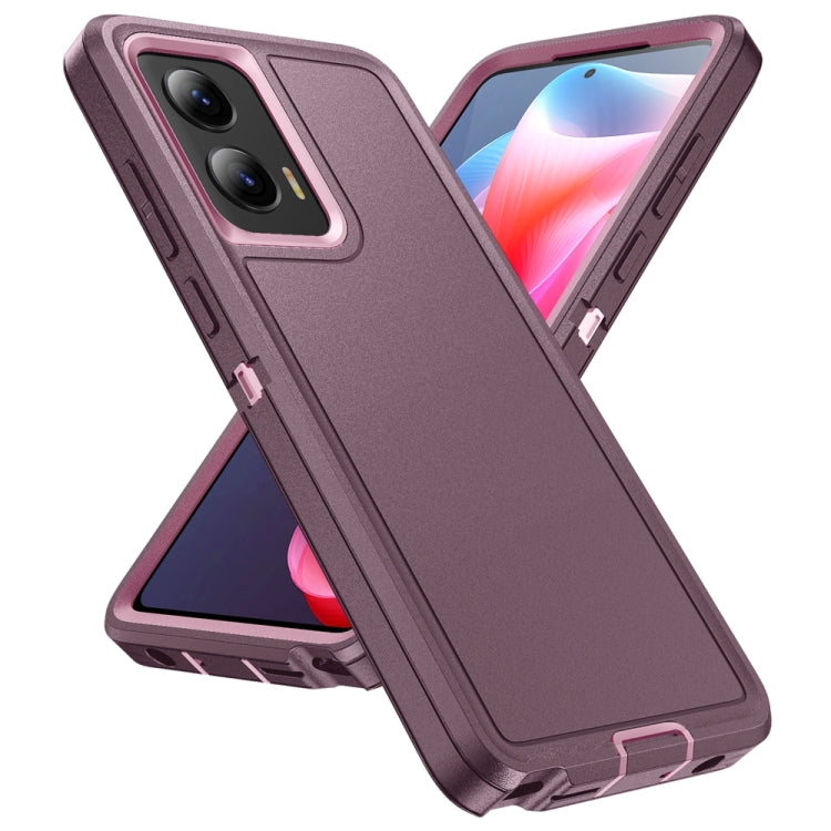 For Motorola Moto G Play 5G 2024 Life Water-resistant Rugged PC + Silicone Phone Case(Purple + Pink)