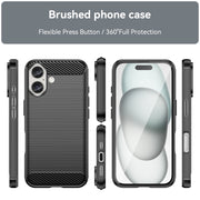 For iPhone 16 Plus Brushed Texture Carbon Fiber TPU Phone Case(Black)