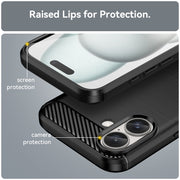 For iPhone 16 Plus Brushed Texture Carbon Fiber TPU Phone Case(Black)