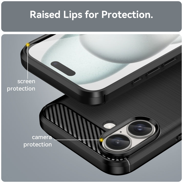 For iPhone 16 Plus Brushed Texture Carbon Fiber TPU Phone Case(Black)