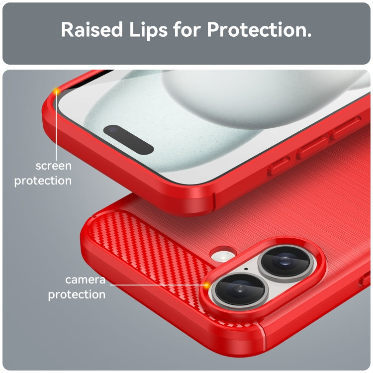 For iPhone 16 Brushed Texture Carbon Fiber TPU Phone Case(Red) - iPhone 16 Cases by PMC TechLife | Online Shopping South Africa | PMC TechLife | Buy Now Pay Later Mobicred