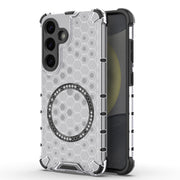 For Samsung Galaxy S25 5G Honeycomb Magnetic Ring Shockproof Phone Case(White)