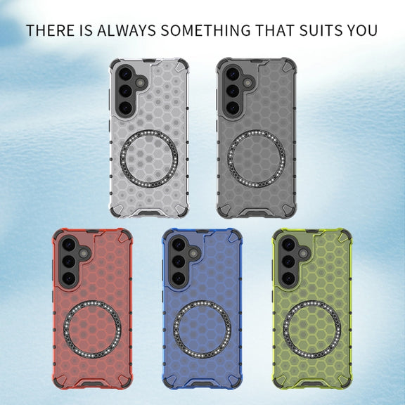 For Samsung Galaxy S25 5G Honeycomb Magnetic Ring Shockproof Phone Case(Green)