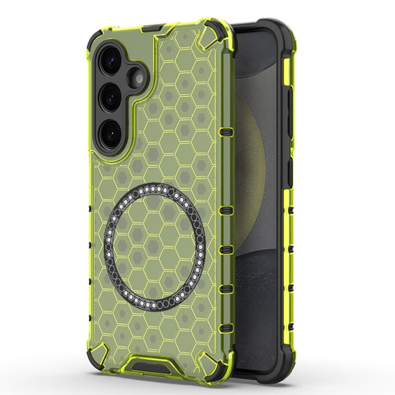 For Samsung Galaxy S25 5G Honeycomb Magnetic Ring Shockproof Phone Case(Green)