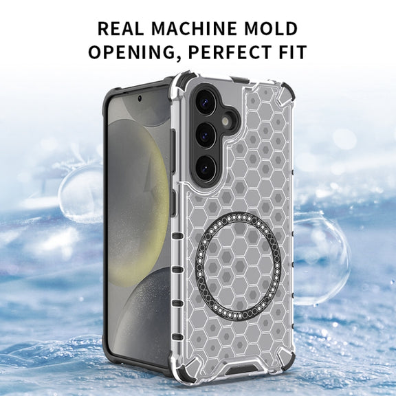 or Samsung Galaxy S25+ 5G Honeycomb Magnetic Ring Shockproof Phone Case(Blue)