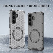 For Samsung Galaxy S25 Ultra 5G Honeycomb Magnetic Ring Shockproof Phone Case(White)