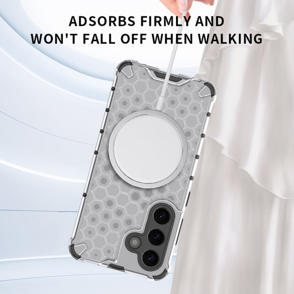 For Samsung Galaxy S25 Ultra 5G Honeycomb Magnetic Ring Shockproof Phone Case(White)
