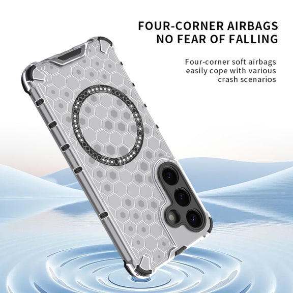 For Samsung Galaxy S25 Ultra 5G Honeycomb Magnetic Ring Shockproof Phone Case(White)