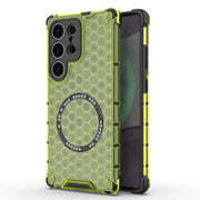 For Samsung Galaxy S25 Ultra 5G Honeycomb Magnetic Ring Shockproof Phone Case(Green)