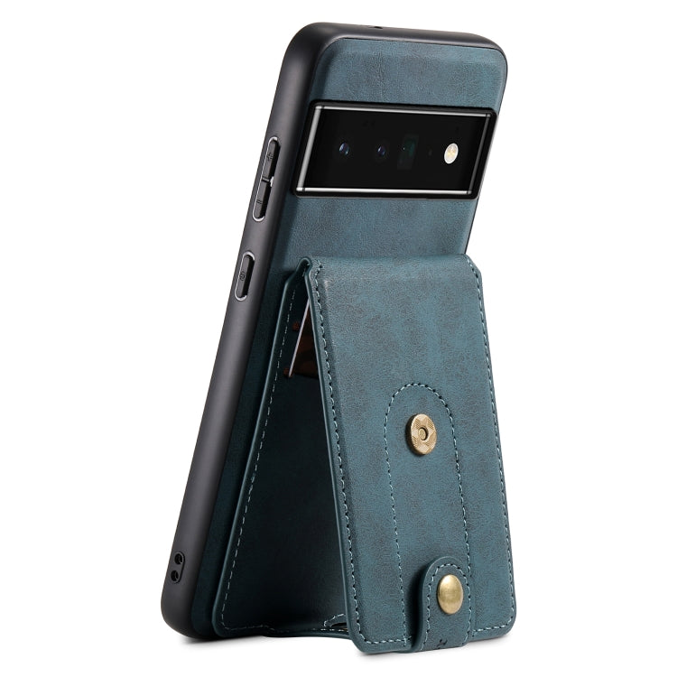 For Google Pixel 6 Pro Denior D14 NK Retro Pattern MagSafe Magnetic Card Holder Leather Phone Case(Blue) - Google Cases by Denior | Online Shopping South Africa | PMC TechLife | Buy Now Pay Later Mobicred