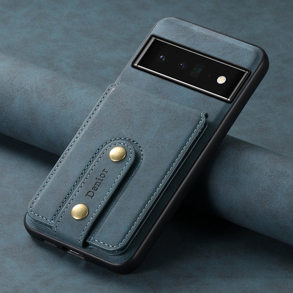 For Google Pixel 6 Pro Denior D14 NK Retro Pattern MagSafe Magnetic Card Holder Leather Phone Case(Blue)