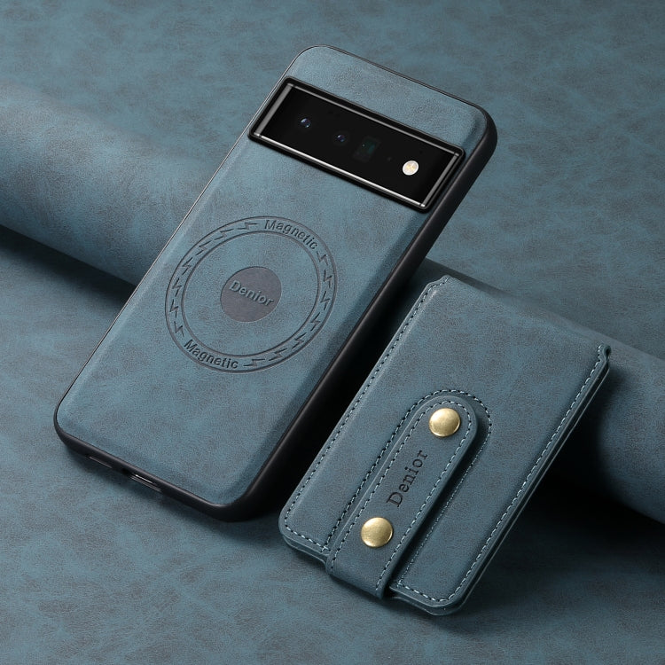 For Google Pixel 6 Pro Denior D14 NK Retro Pattern MagSafe Magnetic Card Holder Leather Phone Case(Blue) - Google Cases by Denior | Online Shopping South Africa | PMC TechLife | Buy Now Pay Later Mobicred