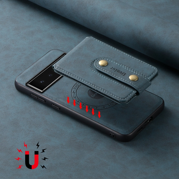 For Google Pixel 6 Pro Denior D14 NK Retro Pattern MagSafe Magnetic Card Holder Leather Phone Case(Blue) - Google Cases by Denior | Online Shopping South Africa | PMC TechLife | Buy Now Pay Later Mobicred