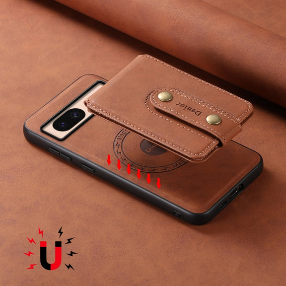 For Google Pixel 8a Denior D14 NK Retro Pattern MagSafe Magnetic Card Holder Leather Phone Case(Brown)