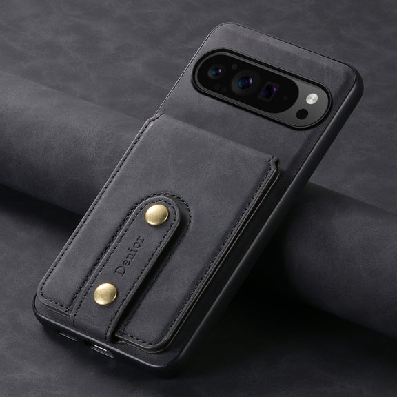 For Google Pixel 9 Pro Denior D14 NK Retro Pattern MagSafe Magnetic Card Holder Leather Phone Case(Black)