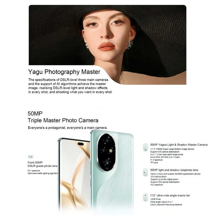 Honor 200 Pro, 12GB+512GB, Screen Fingerprint Identification, 6.78 inch MagicOS 8.0 Snapdragon 8s Gen 3 Octa Core, Network: 5G, NFC, OTG(Black)