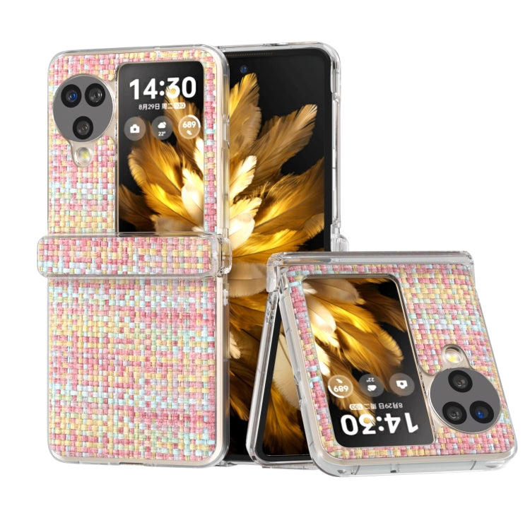 For OPPO Find N3 Flip 3 in 1 Colorful Rhombic Texture Transparent Frame PU Phone Case(Pink) - Find N3 Flip Cases by PMC TechLife | Online Shopping South Africa | PMC TechLife | Buy Now Pay Later Mobicred
