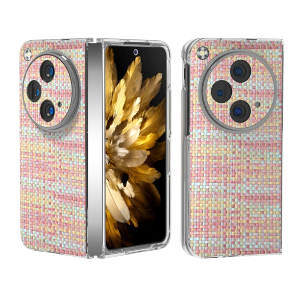 For OPPO Find N3 Colorful Rhombic Texture Transparent Frame PU Phone Case(Pink)