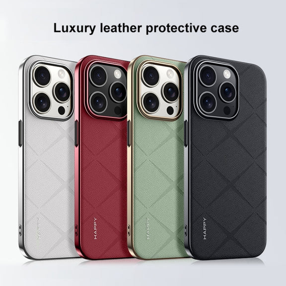 For iPhone 16 Pro Plain Leather PC Phone Case(Green)