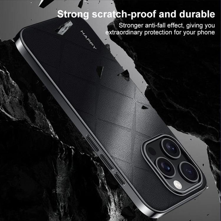 For iPhone 16 Pro Max Plain Leather PC Phone Case(Black)