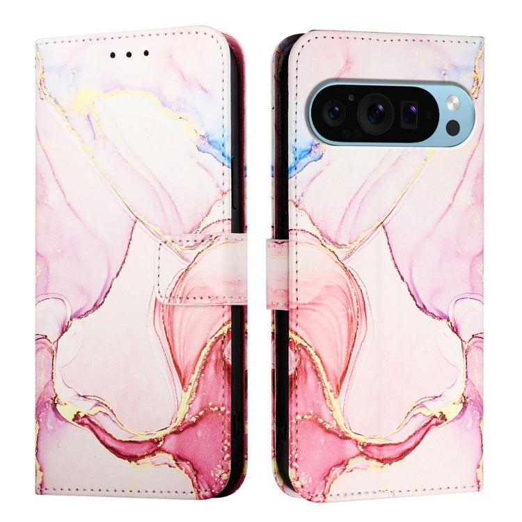 For Google Pixel 9 Pro XL PT003 Marble Pattern Flip Leather Phone Case(Rose Gold)