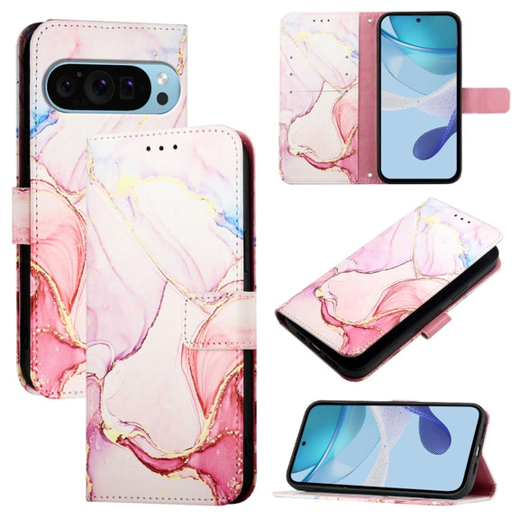 For Google Pixel 9 Pro XL PT003 Marble Pattern Flip Leather Phone Case(Rose Gold)
