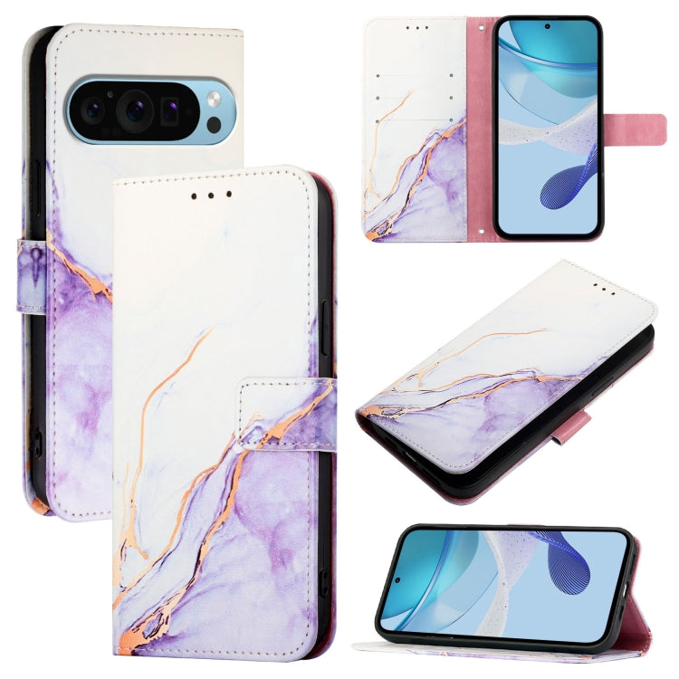 For Google Pixel 9 Pro XL PT003 Marble Pattern Flip Leather Phone Case(White Purple) - Google Cases by PMC TechLife | Online Shopping South Africa | PMC TechLife | Buy Now Pay Later Mobicred