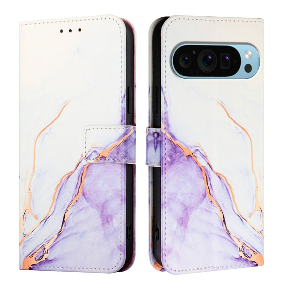 For Google Pixel 9 Pro XL PT003 Marble Pattern Flip Leather Phone Case(White Purple)
