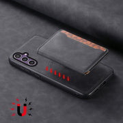 For Samsung Galaxy S24 5G Denior D13 Retro Texture Leather MagSafe Card Bag Phone Case(Black)