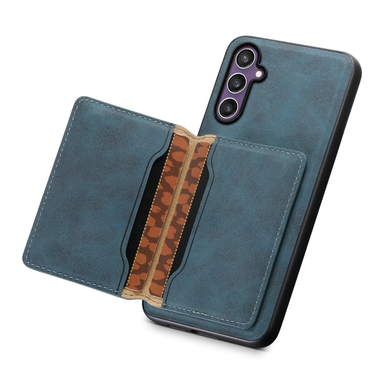 For Samsung Galaxy S24 5G Denior D13 Retro Texture Leather MagSafe Card Bag Phone Case(Blue)