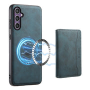 For Samsung Galaxy S24 5G Denior D13 Retro Texture Leather MagSafe Card Bag Phone Case(Blue)