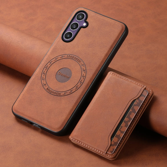 For Samsung Galaxy S24 5G Denior D13 Retro Texture Leather MagSafe Card Bag Phone Case(Brown)