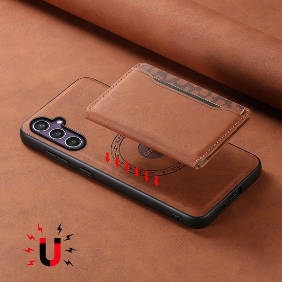 For Samsung Galaxy S24 5G Denior D13 Retro Texture Leather MagSafe Card Bag Phone Case(Brown)