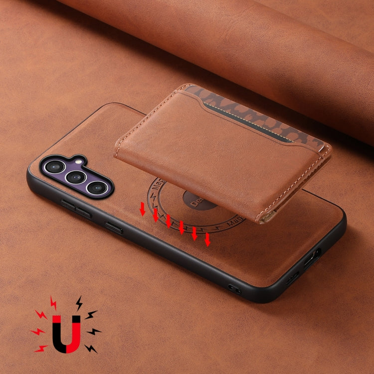For Samsung Galaxy S24 5G Denior D13 Retro Texture Leather MagSafe Card Bag Phone Case(Brown)