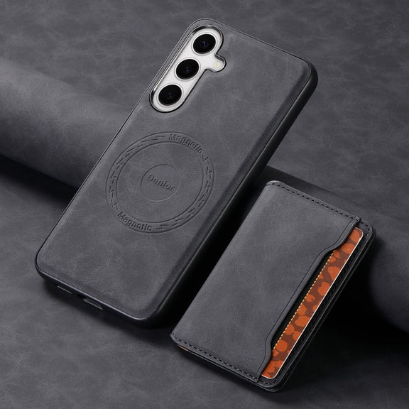 For Samsung Galaxy S24+ 5G Denior D13 Retro Texture Leather MagSafe Card Bag Phone Case(Black)